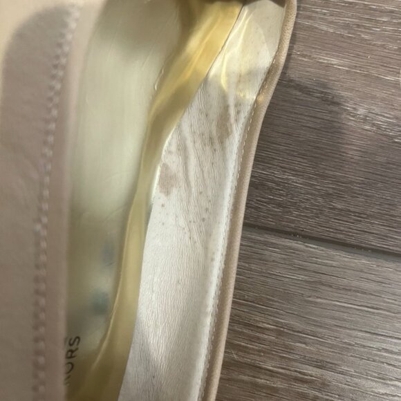 Michael Kors Beverly Demi-Wedge Leather Peep Toe Shoe Womens Sz 8, Nude, Gold - Picture 10 of 13